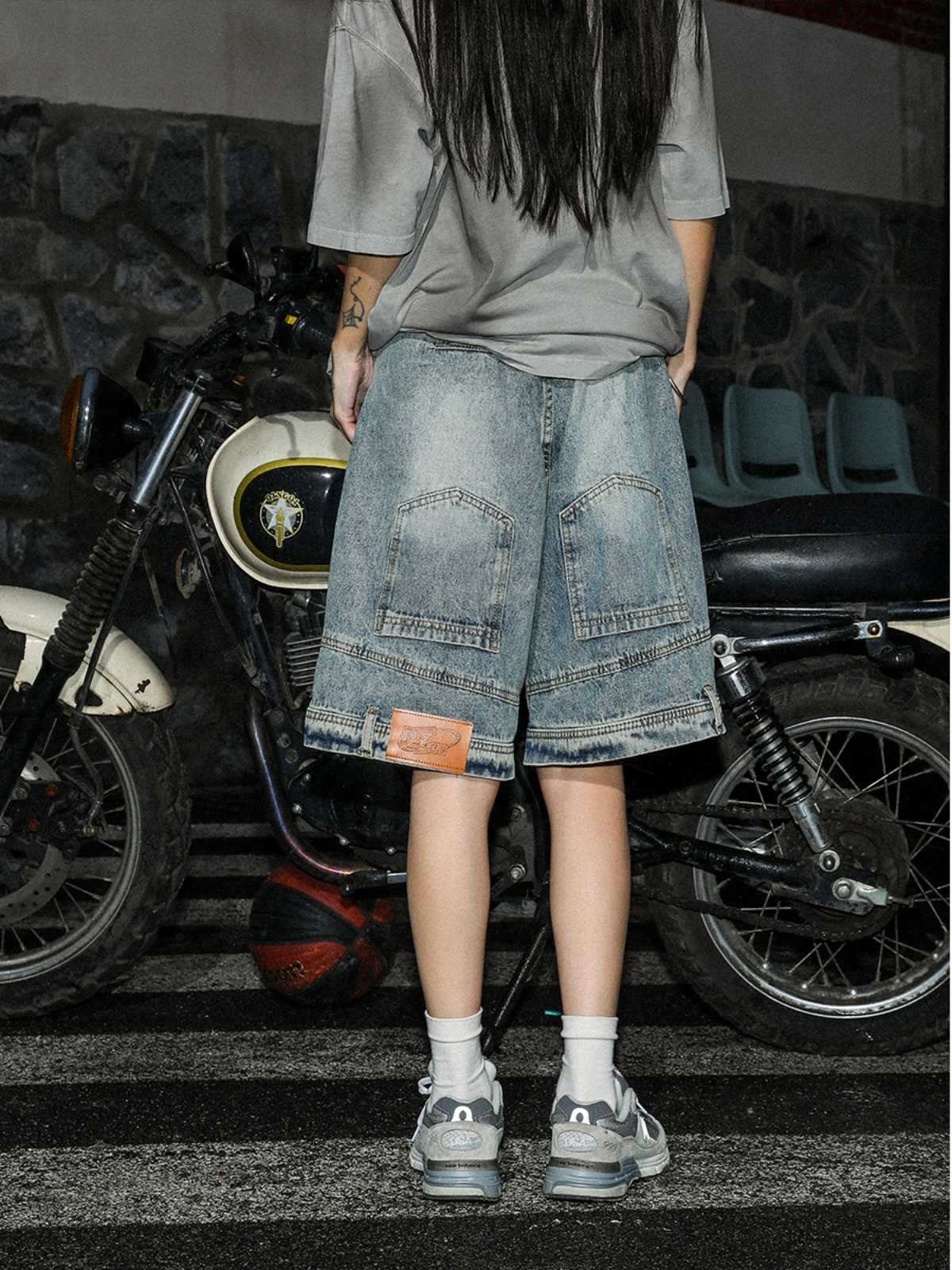 Washed Reverse Jorts Mens Casual Denim Shorts