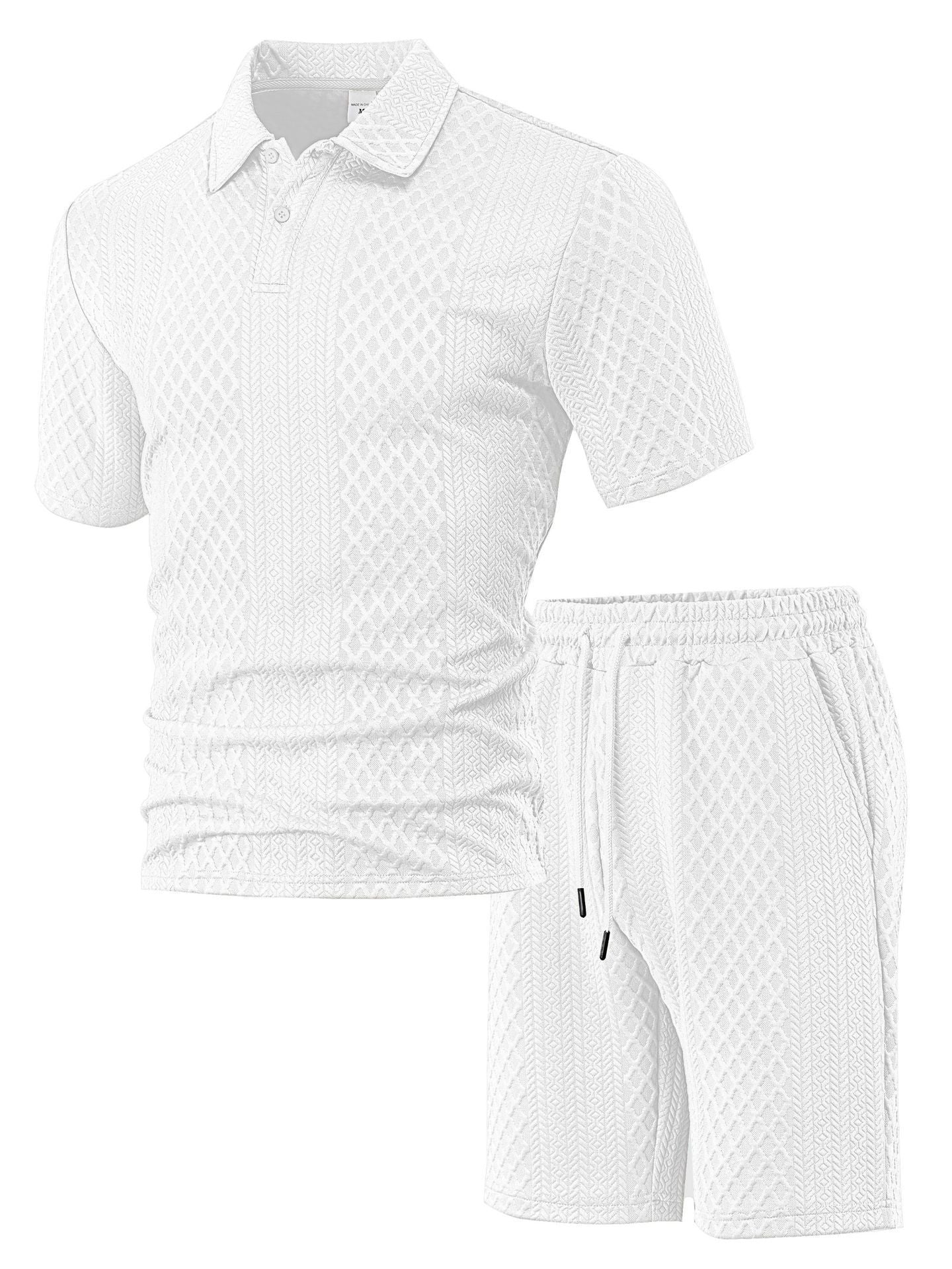 Men's Solid Shortsleeve Polo Shirt & Drawstring Waist Shorts Set