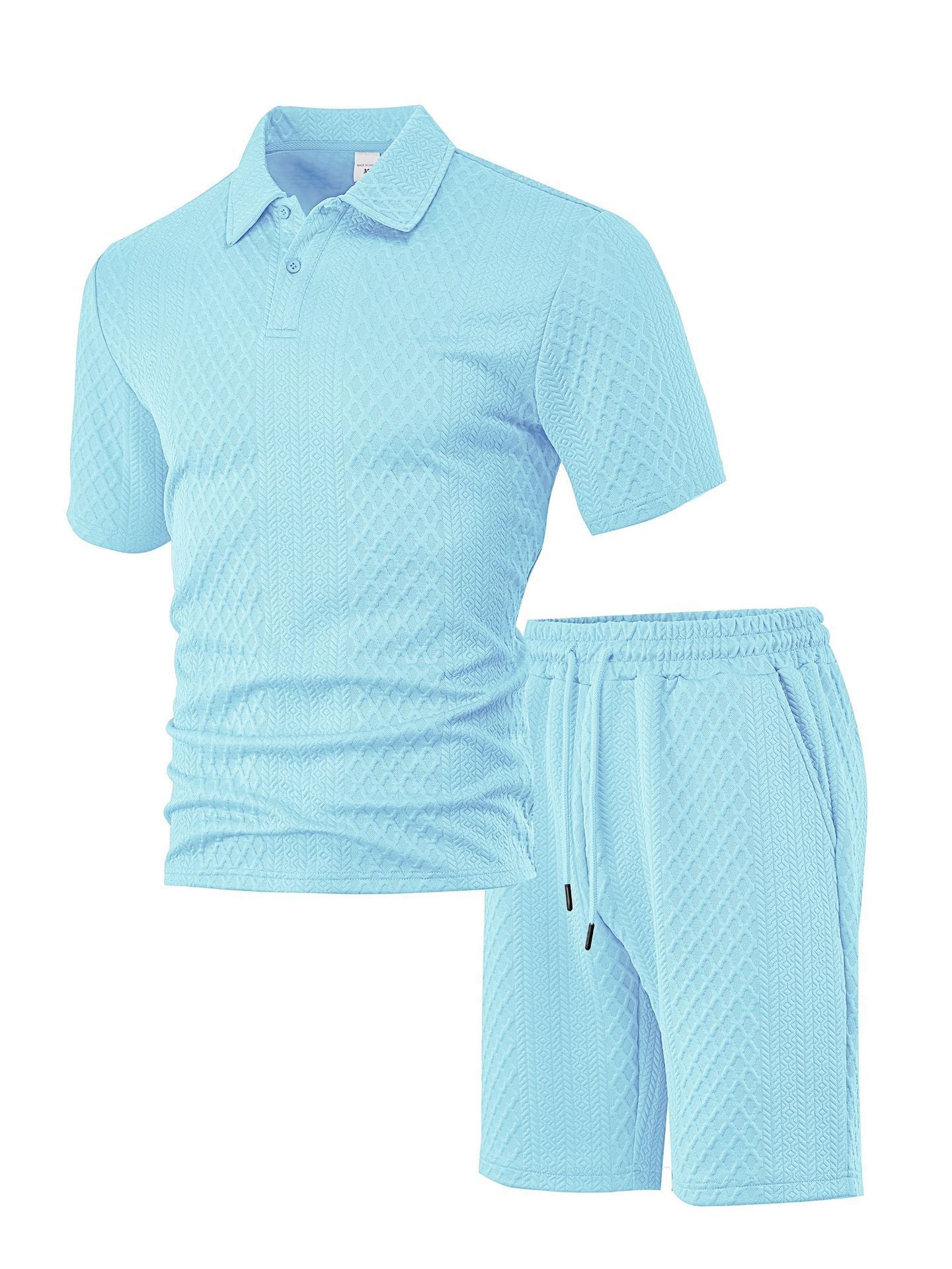 Men's Solid Shortsleeve Polo Shirt & Drawstring Waist Shorts Set