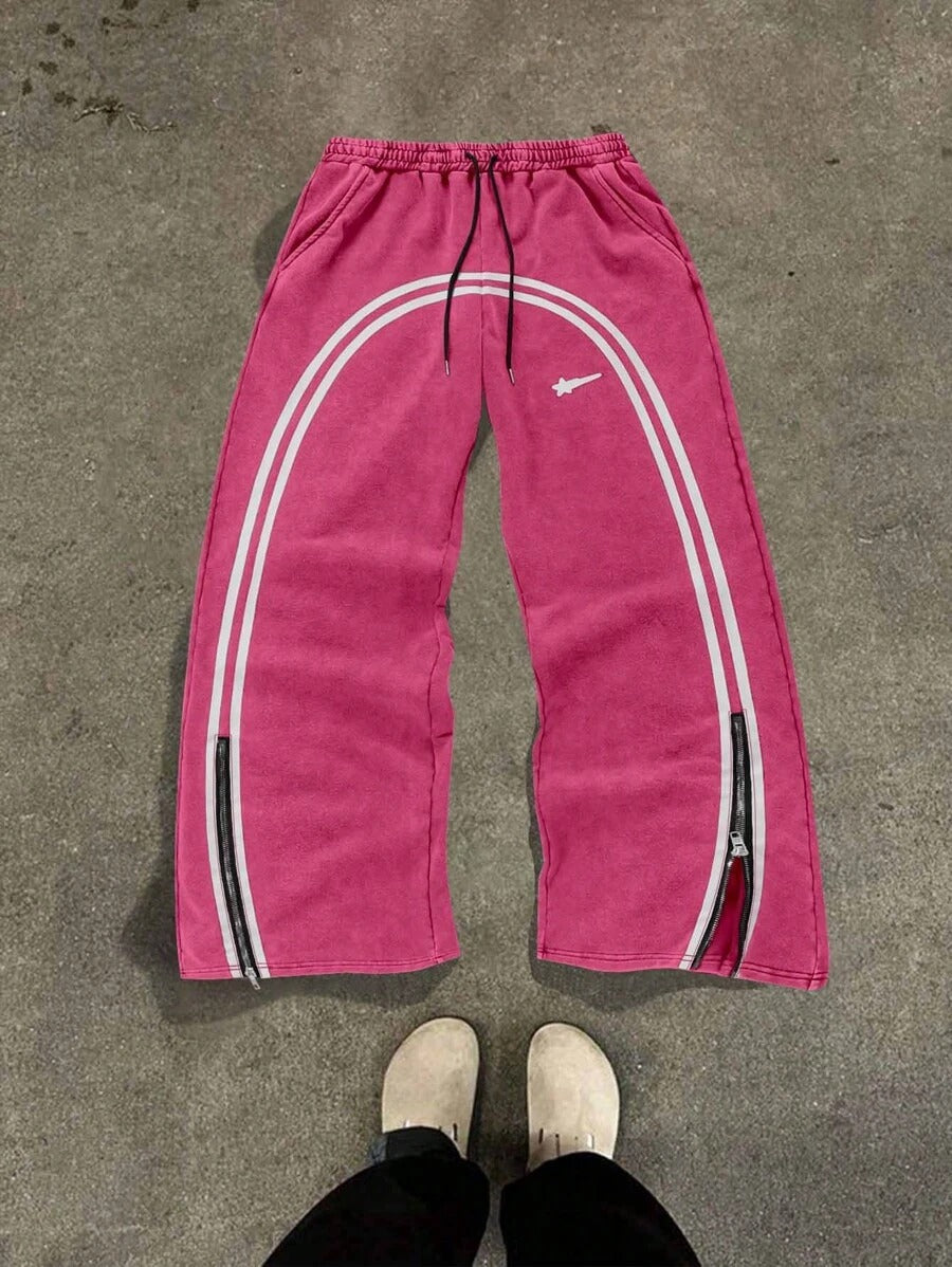 Men's Regular Fit Striped Print Drawstring Waist Sweatpants (Buy two get free shipping)