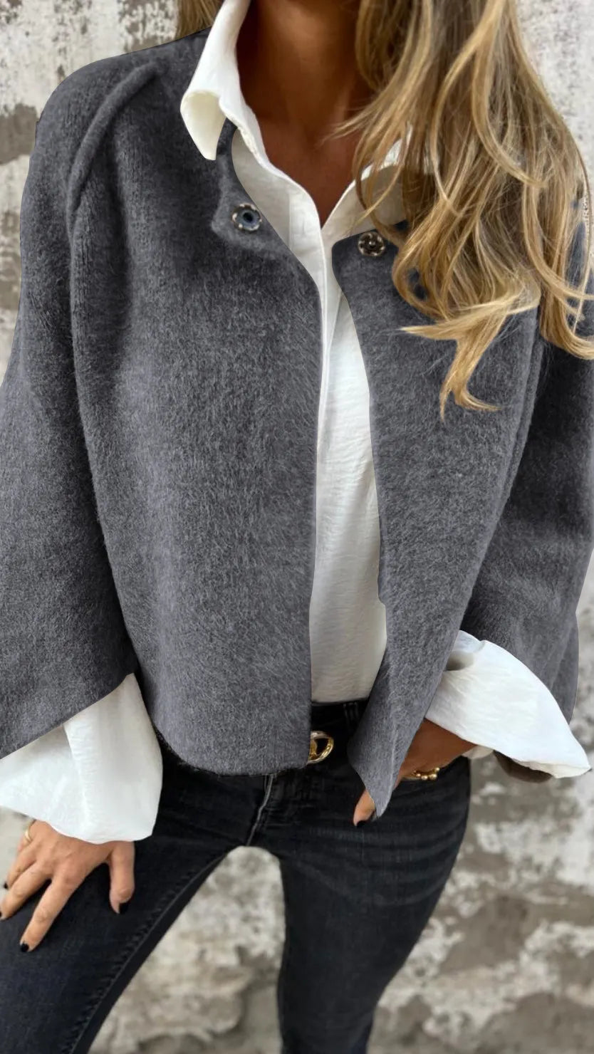 Women's Cotton Woolen Round Neck Woolen Long Sleeve Coat