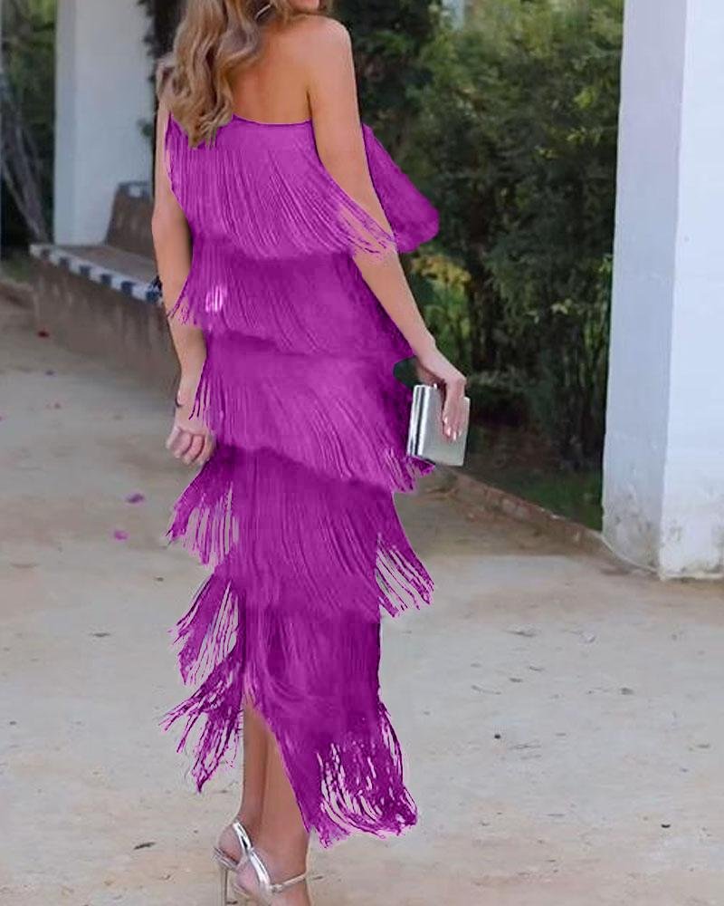 Off-Shoulder Elegant Fringe Dress