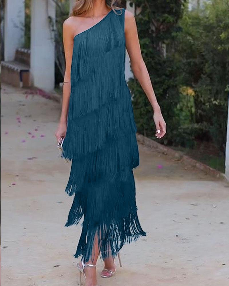 Off-Shoulder Elegant Fringe Dress