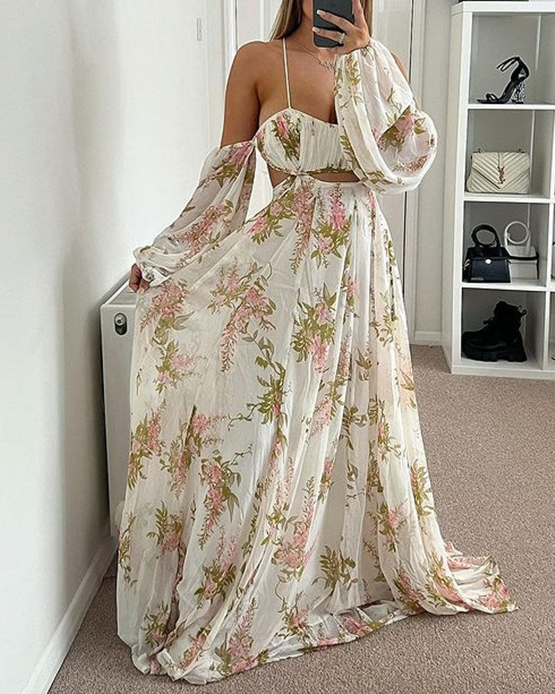 Casual Off-Shoulder Cutout Print Dress