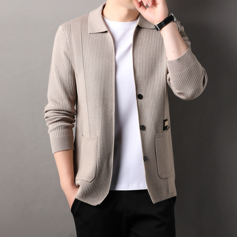 Men's Lapel Knitted Long Sleeve Coat