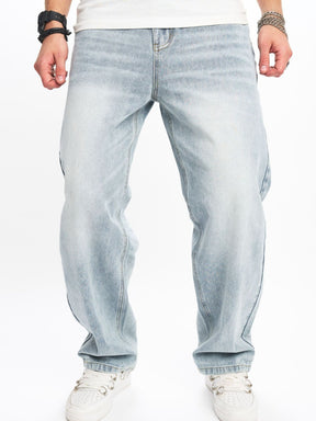 Baggy Men's Loose Button Fly Straight Leg Jeans