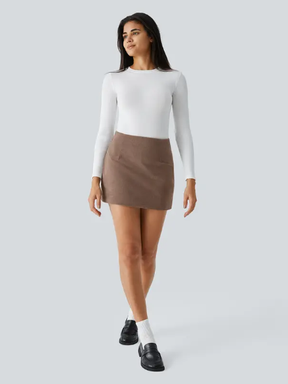 Halara High Waisted Invisible Zipper Mini A-line Corduroy Casual Skirt (Buy 2 Get Free Shipping)