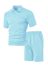 Men's Solid Shortsleeve Polo Shirt & Drawstring Waist Shorts Set