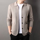 Men's Lapel Knitted Long Sleeve Coat