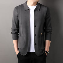 Men's Lapel Knitted Long Sleeve Coat