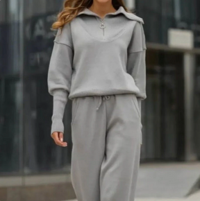 Boutique-Sports two-piece set-half zipper lapel top & jogging pants