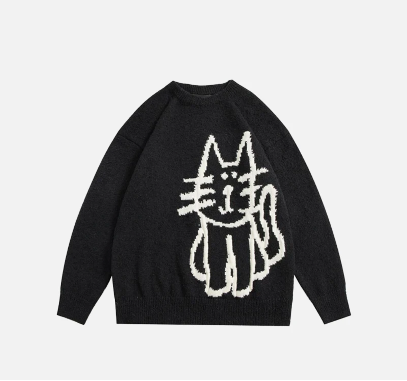 Hand-drawn cat pattern knitting sweater