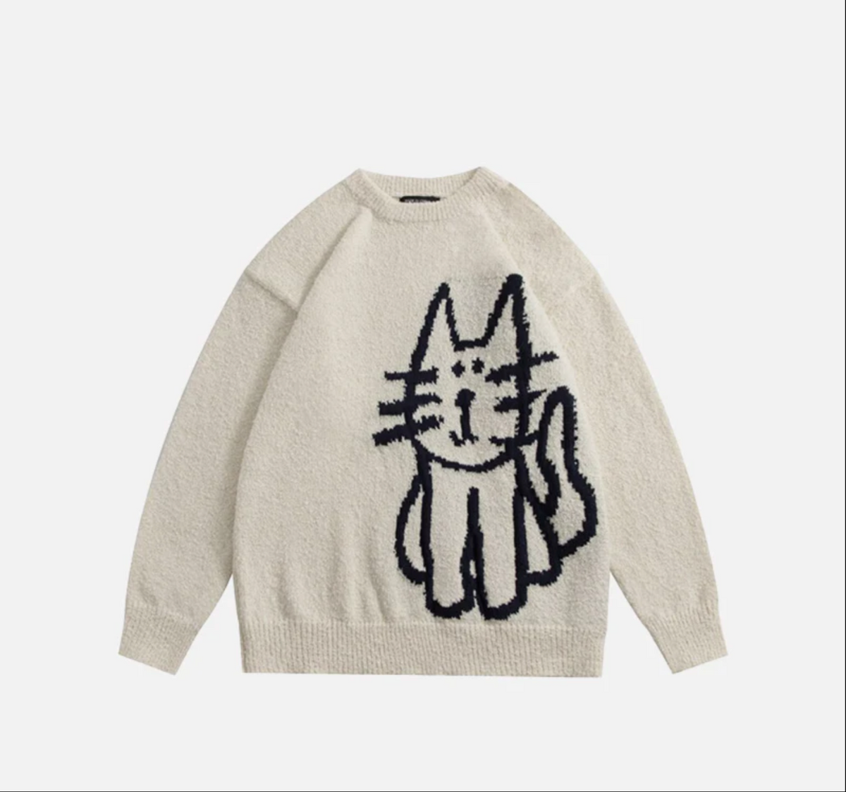 Hand-drawn cat pattern knitting sweater