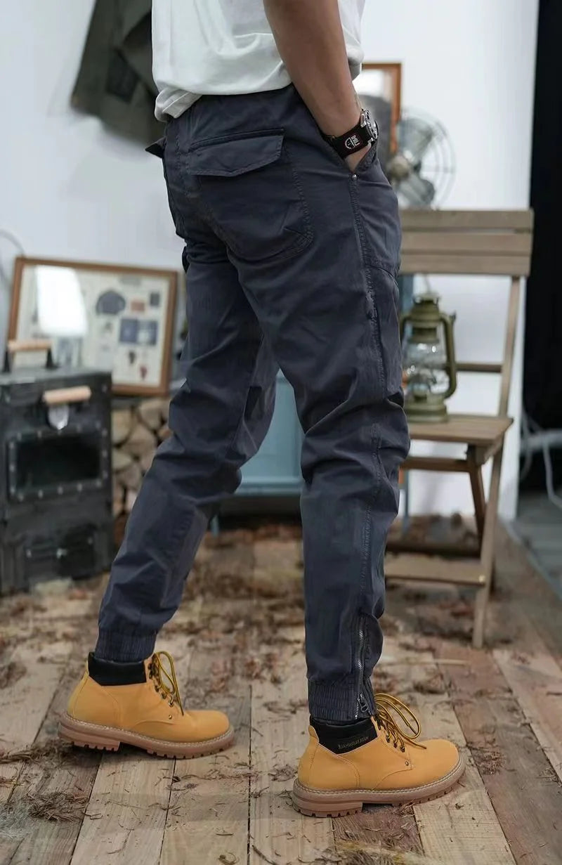 New American retro men's elastic waist leisure bunched feet cargo pants