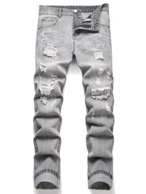 Men's Cotton Denim Jeans - Slim Fit, Distressed Ripped Design