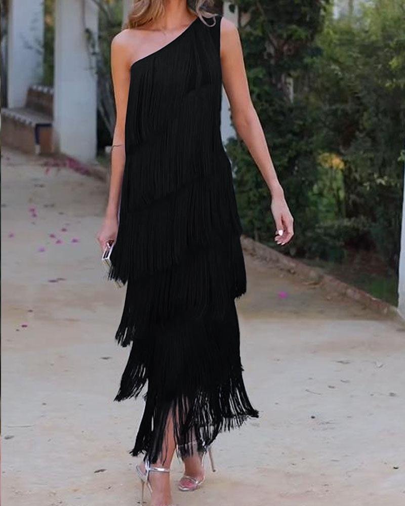 Off-Shoulder Elegant Fringe Dress