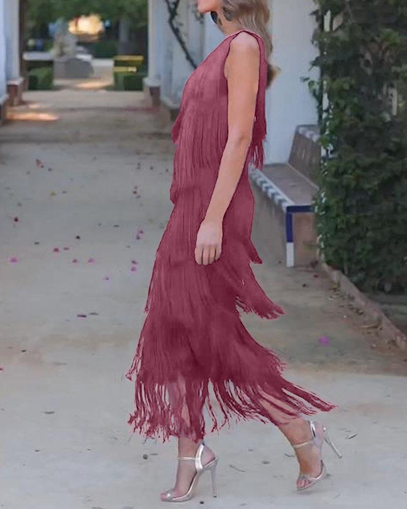 Off-Shoulder Elegant Fringe Dress