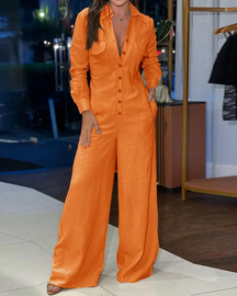 LAPEL CASUAL SOLID COLOR JUMPSUIT