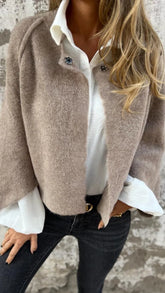 Women's Cotton Woolen Round Neck Woolen Long Sleeve Coat