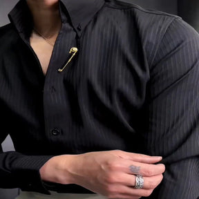 Men’s Sleek Striped Shirt With Brooch