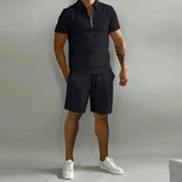 Stand-collar short sleeve casual set