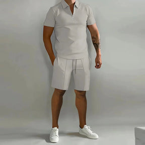 Stand-collar short sleeve casual set