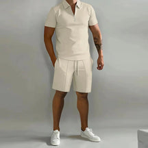 Stand-collar short sleeve casual set