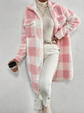 Women's Plaid Print Button Front Pocket Fuzzy Coat