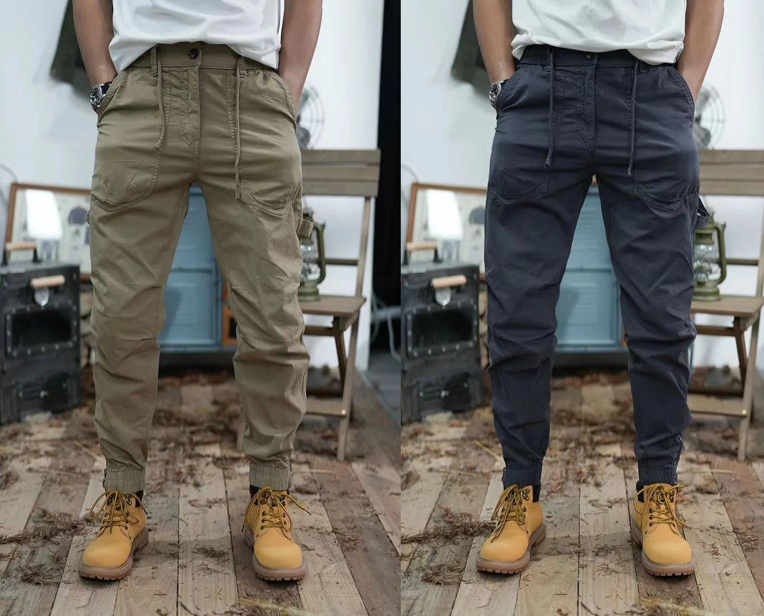 New American retro men's elastic waist leisure bunched feet cargo pants