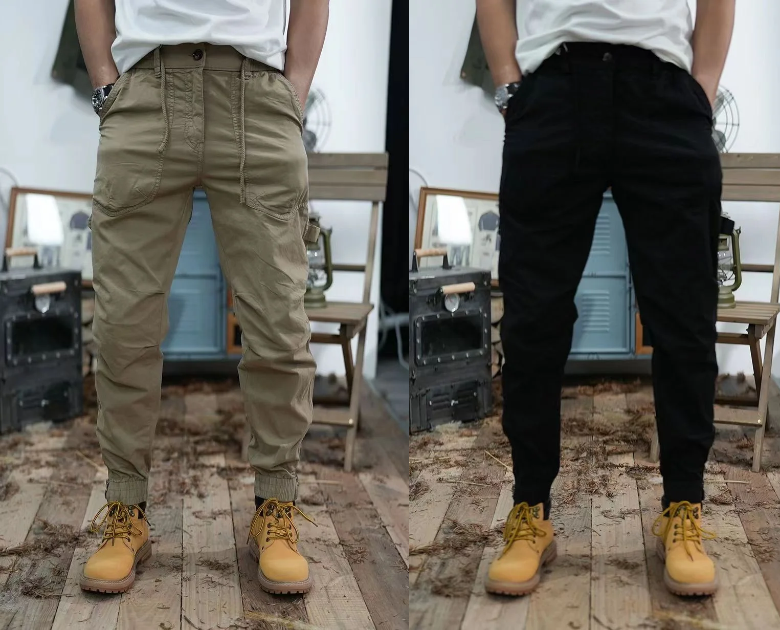 New American retro men's elastic waist leisure bunched feet cargo pants